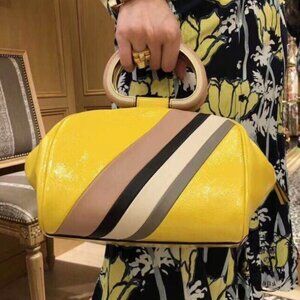 NEW! NWT! Tory Burch Half Moon Strip Mini Satchel Boston  -Yellow Leather Women
